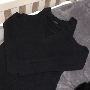 Express Cold Shoulder Criss-Cross Sweater